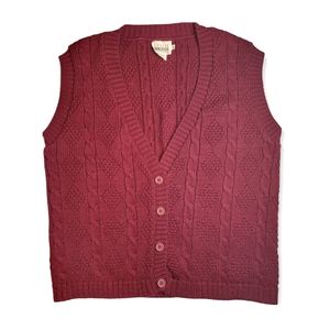 Leslie Fay maroon cable knit button down sweater vest, size Medium